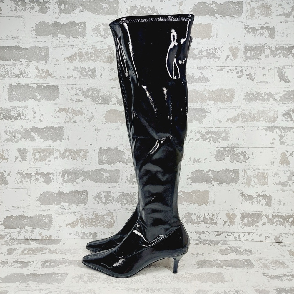 NEW Abound Carmy Black Faux Patent Leather Over the Knee Boots W871